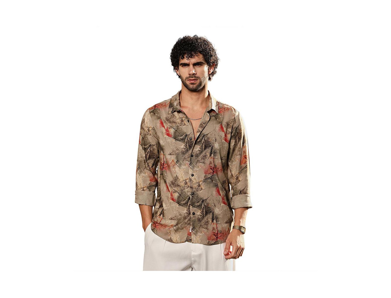 Campus Sutra Мужская рубашка в цвете Camel Beige