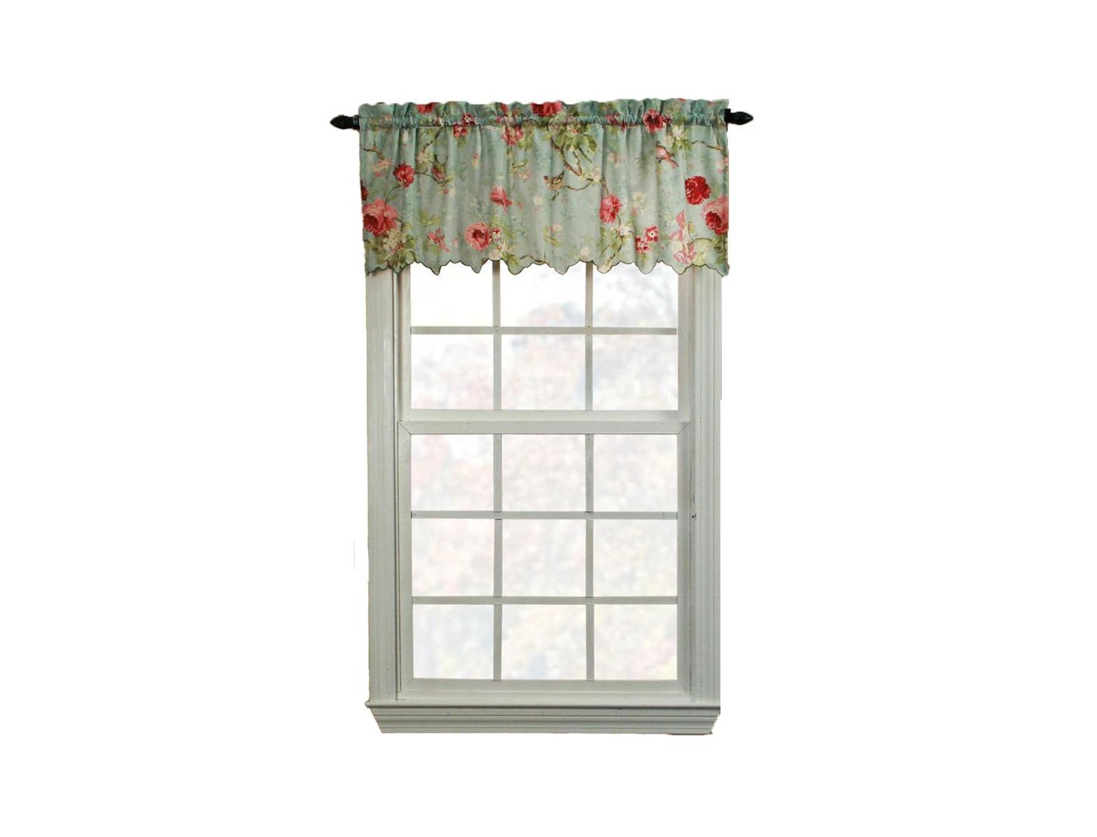 Balmoral Floral Print Semi Sheer Valance Curtain 48-Inch-by-15-Inch - Sage / Wine