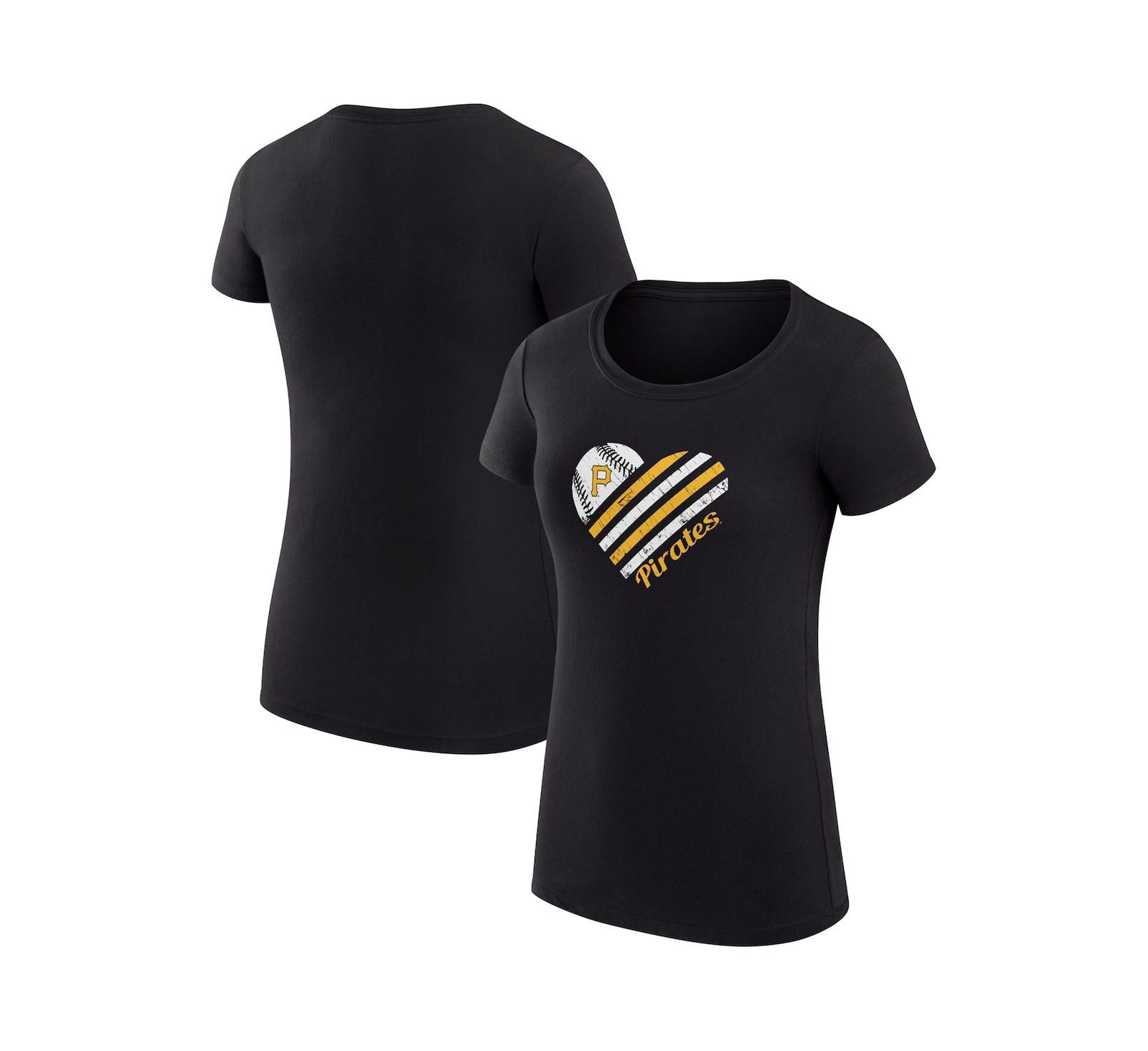 G-III 4Her by Carl Banks Women's Black Pittsburgh Pirates Super-Slim Fit Lightweight Heart Graphic T-Shirt