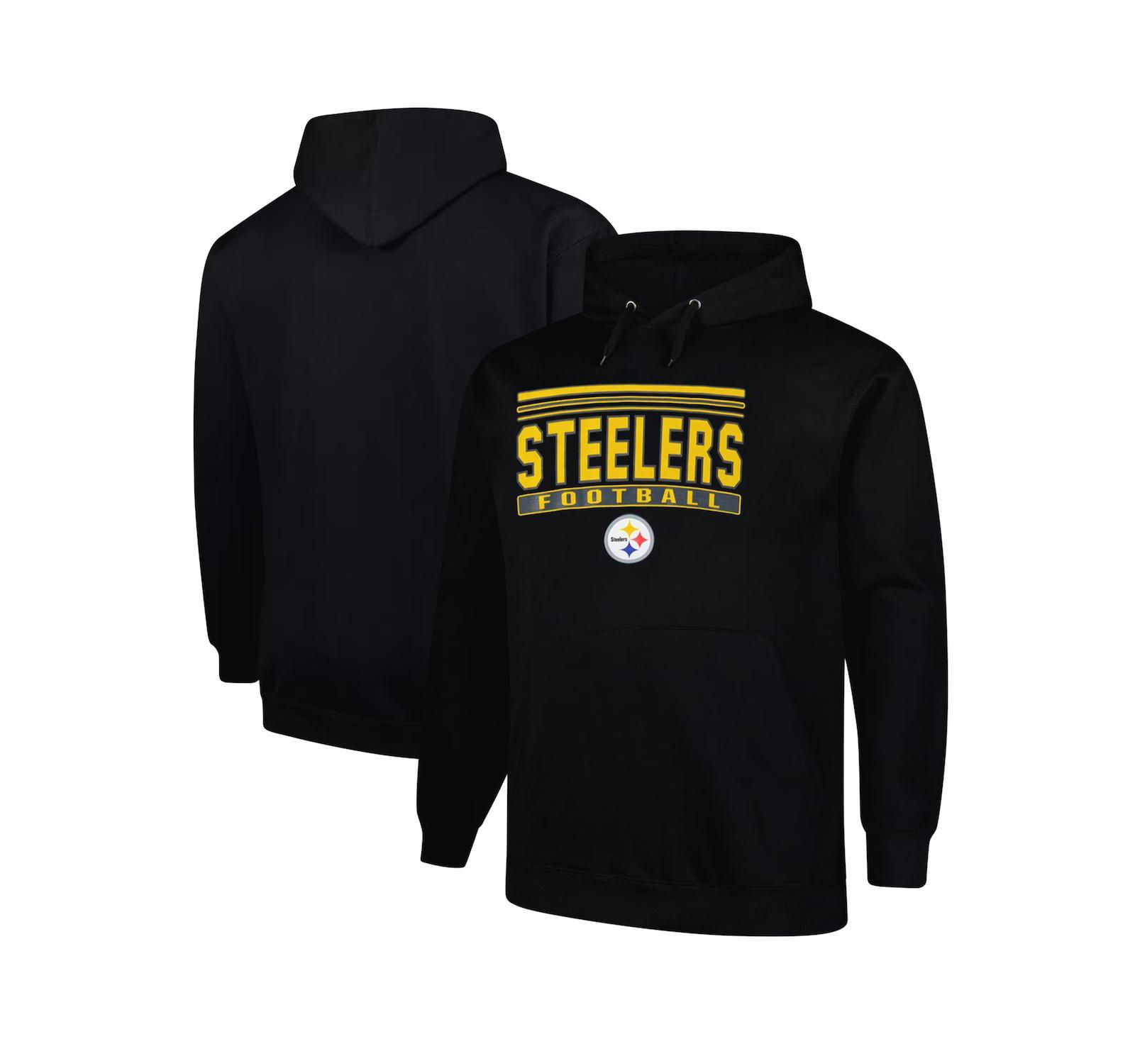Мужское худи Fanatics Black Pittsburgh Steelers Big & Tall Pop Pullover