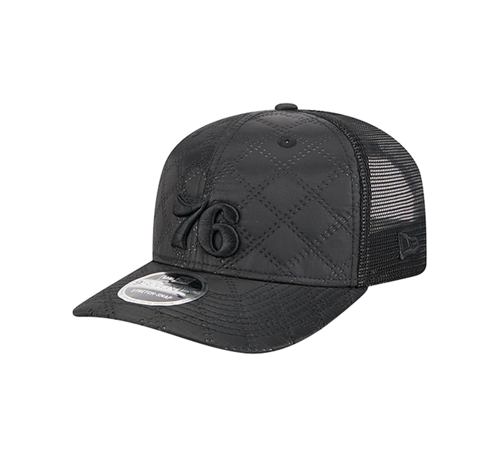New Era Men's Black Philadelphia 76ers Quilted 9SEVENTY Trucker Adjustable Hat