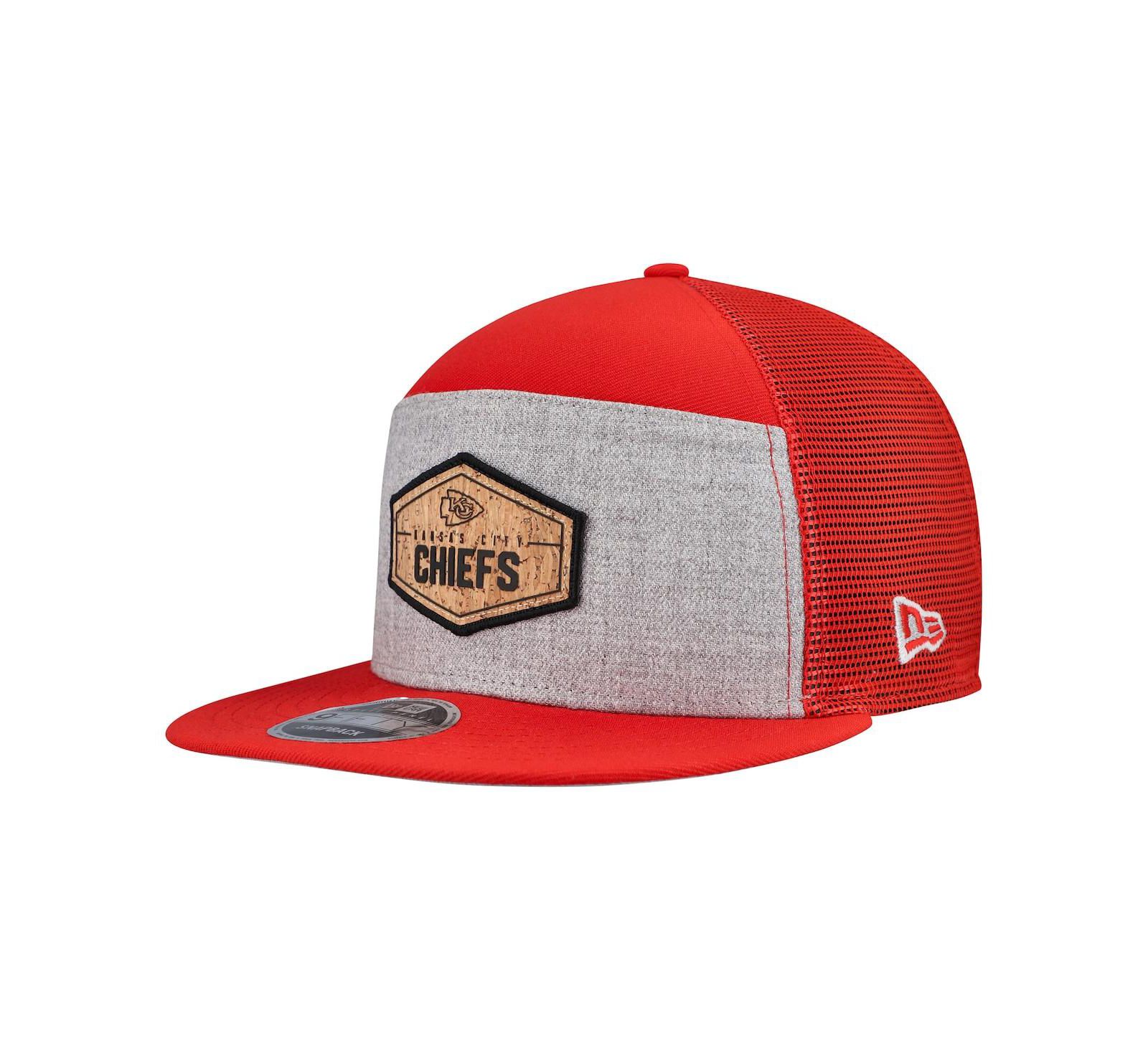 New Era Men's Gray/Red Kansas City Chiefs Cork Split Panel 9FIFTY Trucker Snapback Hat