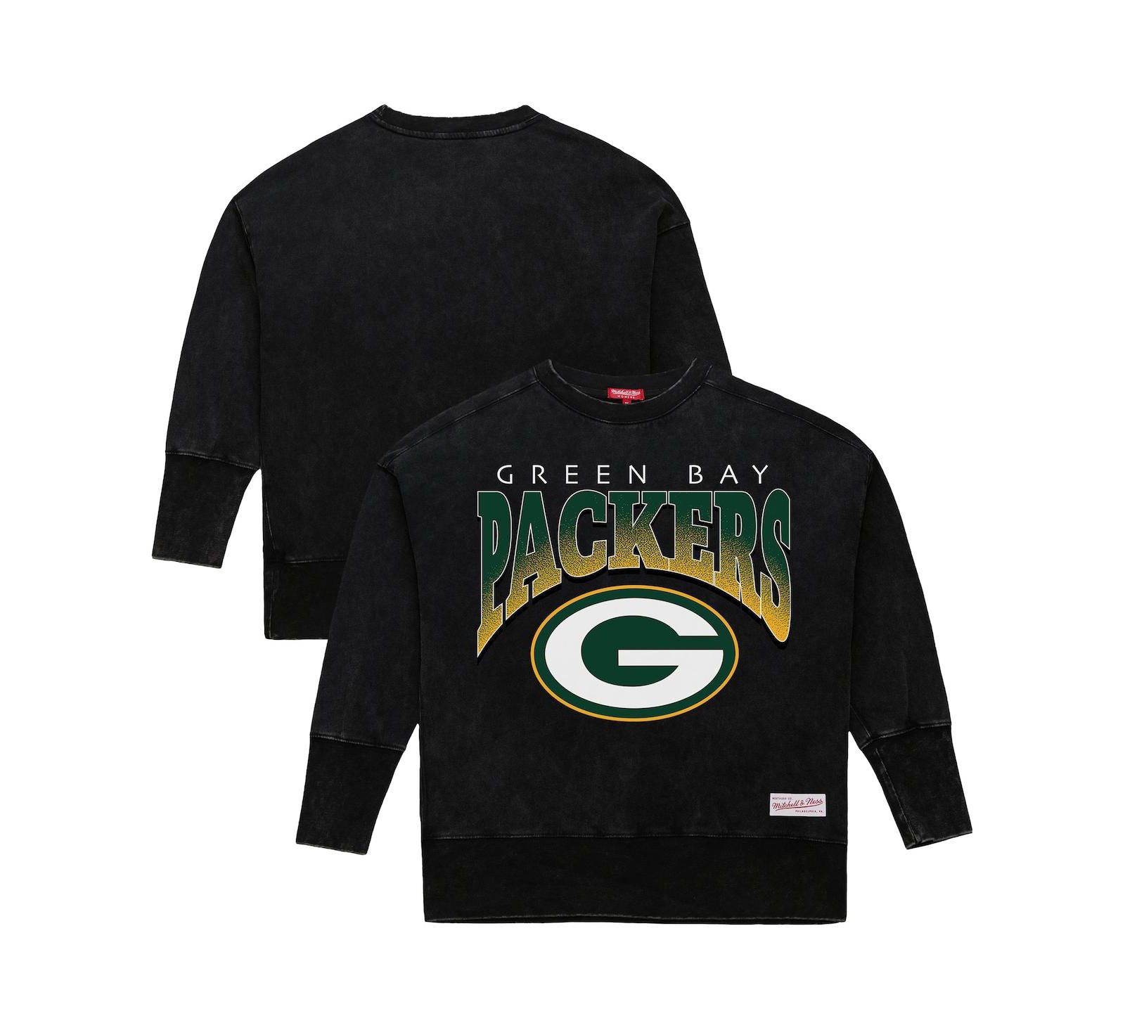 Mitchell & Ness Женская толстовка Green Bay Packers Delineate Mineral Wash Crewneck Black