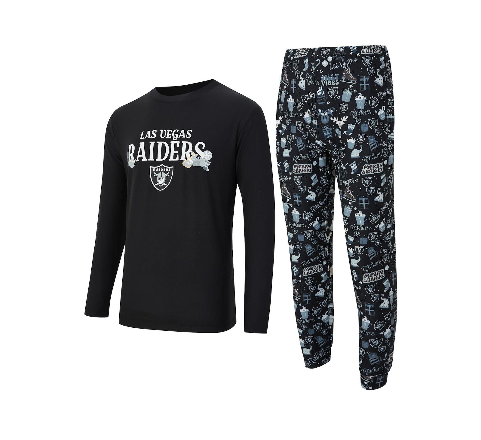 Мужской комплект Concepts Sport Black Las Vegas Raiders Chestnut Long Sleeve Top и брюки