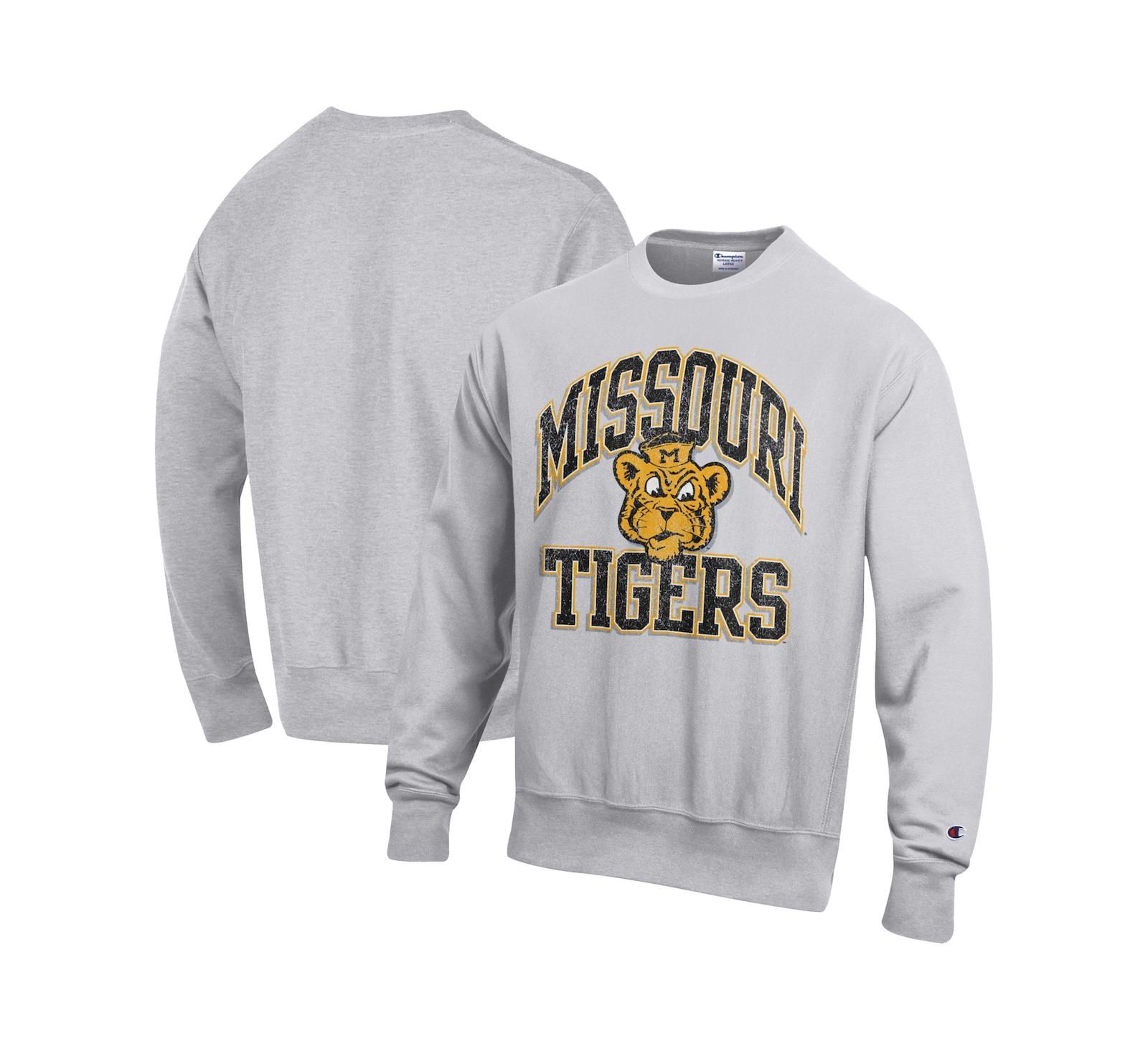 Champion Мужской серый свитшот с логотипом Missouri Tigers Distressed Arch Over Logo Reverse Weave Crew Neck
