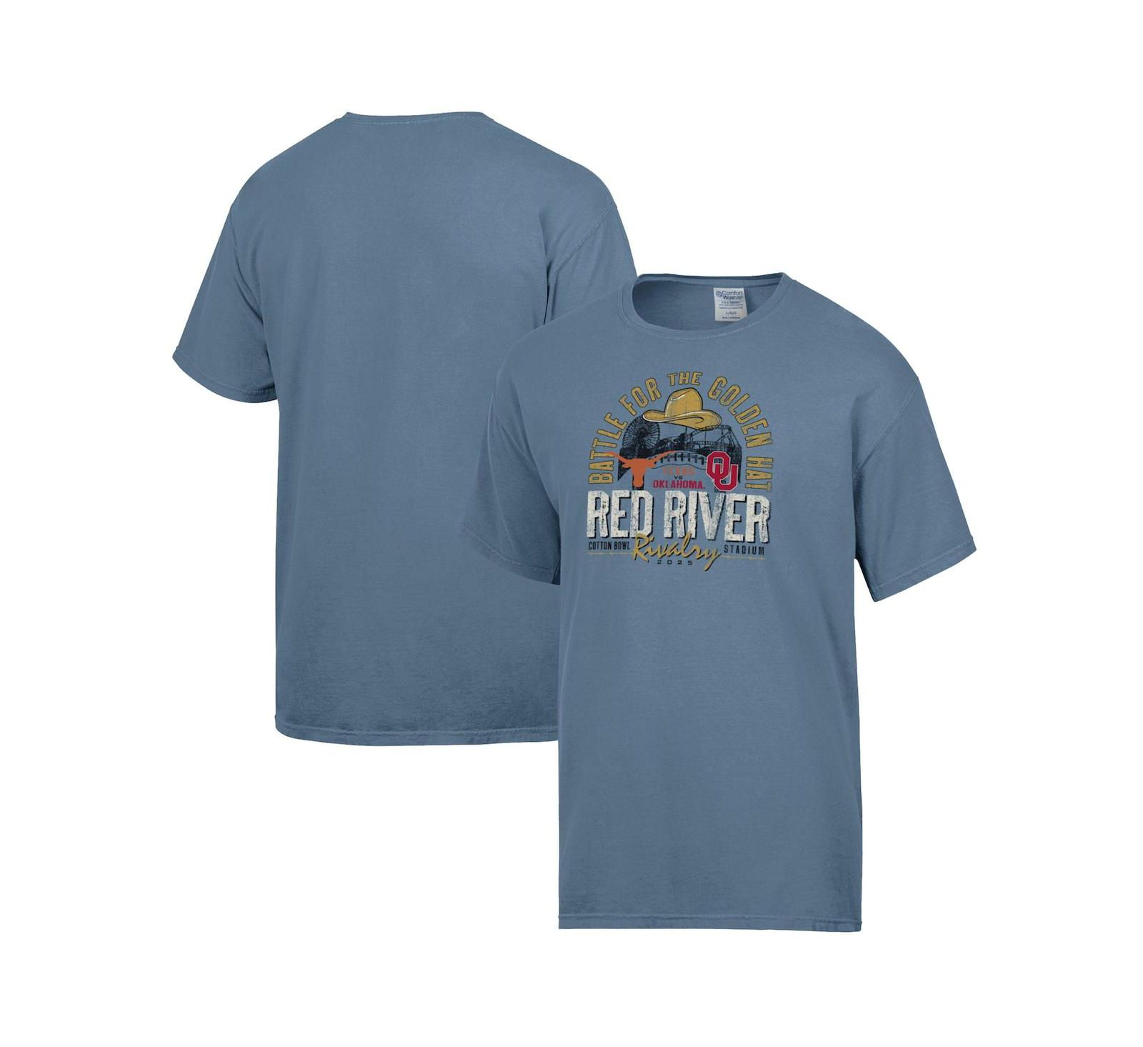 Мужская футболка Comfortwash Texas Longhorns vs. Oklahoma Sooners Red River Rivalry Battle For The Golden Hat Matchup синяя