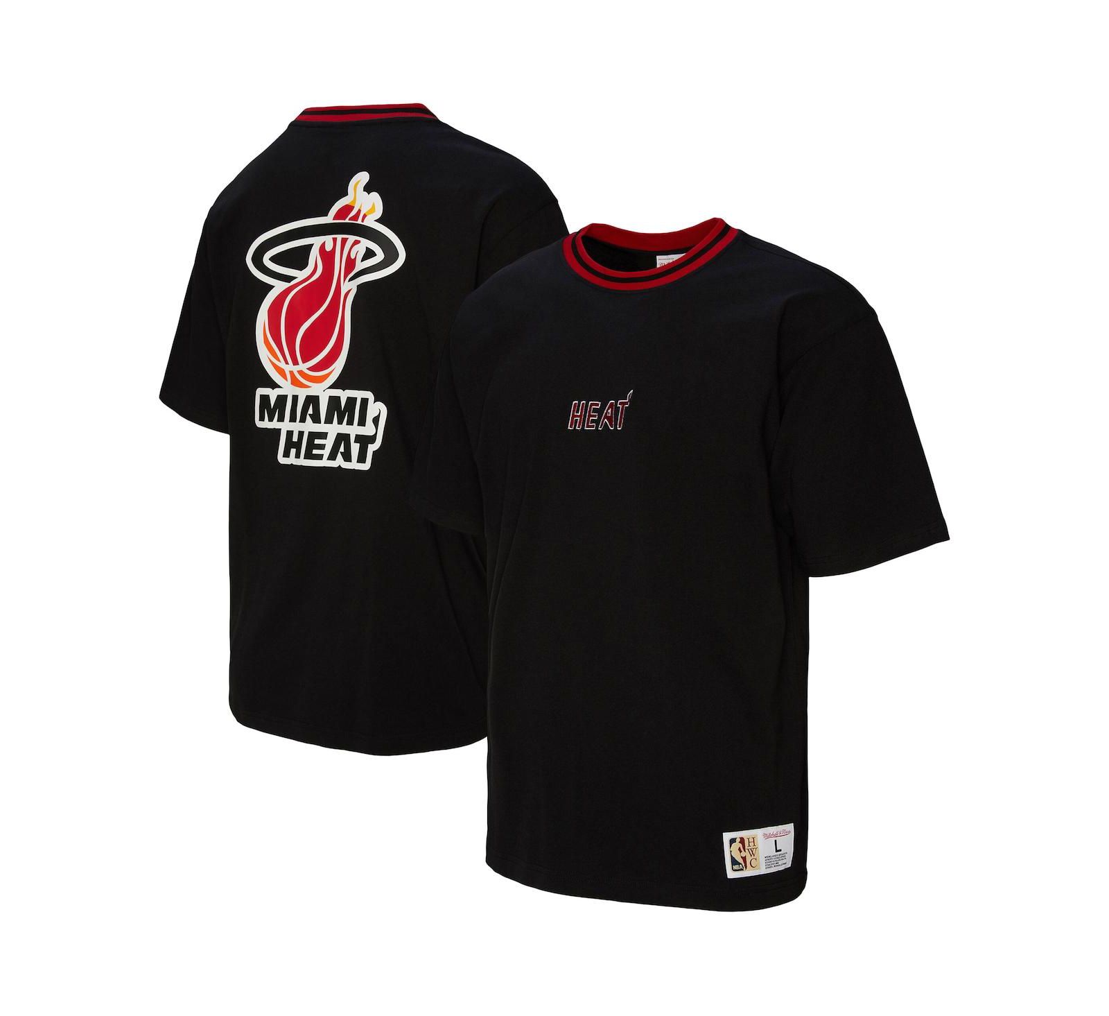 Мужская и женская футболка Mitchell & Ness Black Miami Heat Playmaker Vintage Logo