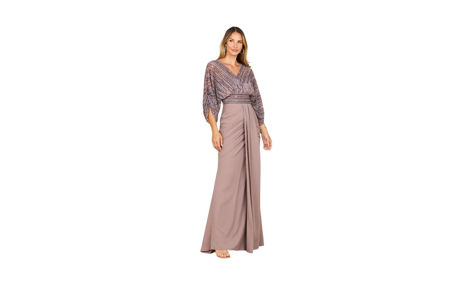 Lara Women's Draped Skirt Gown with Cape Sleeves