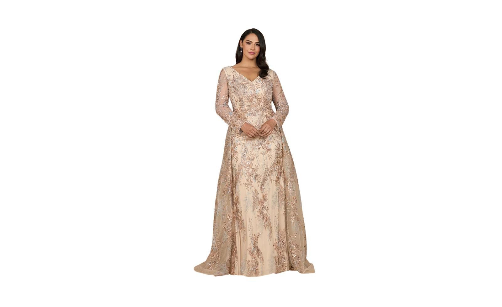 Lara Women's Lace Long Sleeve Gown with Overskirt