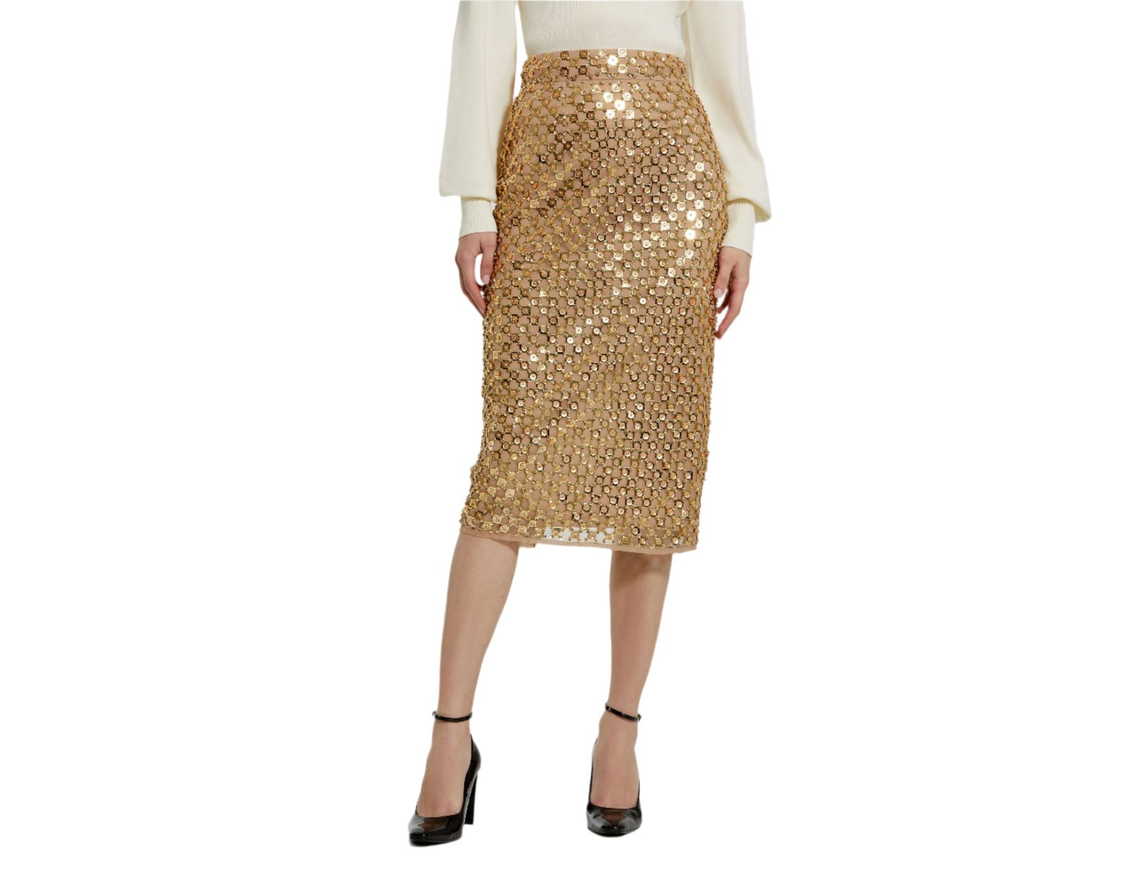 Mac Duggal Women's Sequin Embellished Mesh Fitted Midi Pencil Skirt