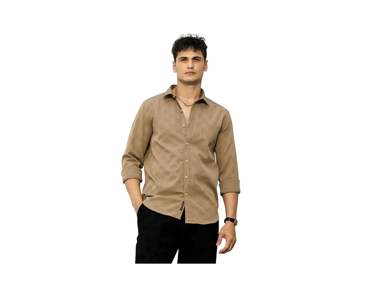 Мужская рубашка Campus Sutra Ash Brown Grid-Check Tactile