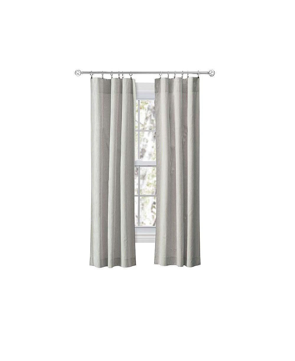 Ellis Curtain Plaza Classic Ticking Stripe Printed 3" Rod Pocket Tailored Panel Pair with Tiebacks 56" x 63