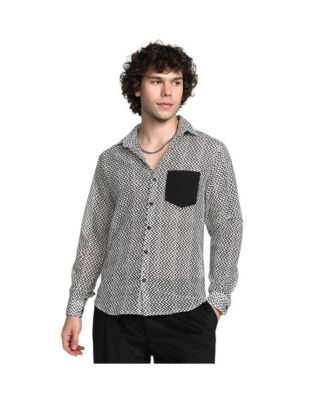 Campus Sutra мужская рубашка Onyx Black & Cream White с зигзагообразным блоком