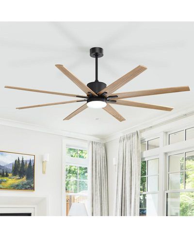 76-inch Modern and Simple Black 8-Blade Ceiling Fans with Remote Control and Lighting Kit