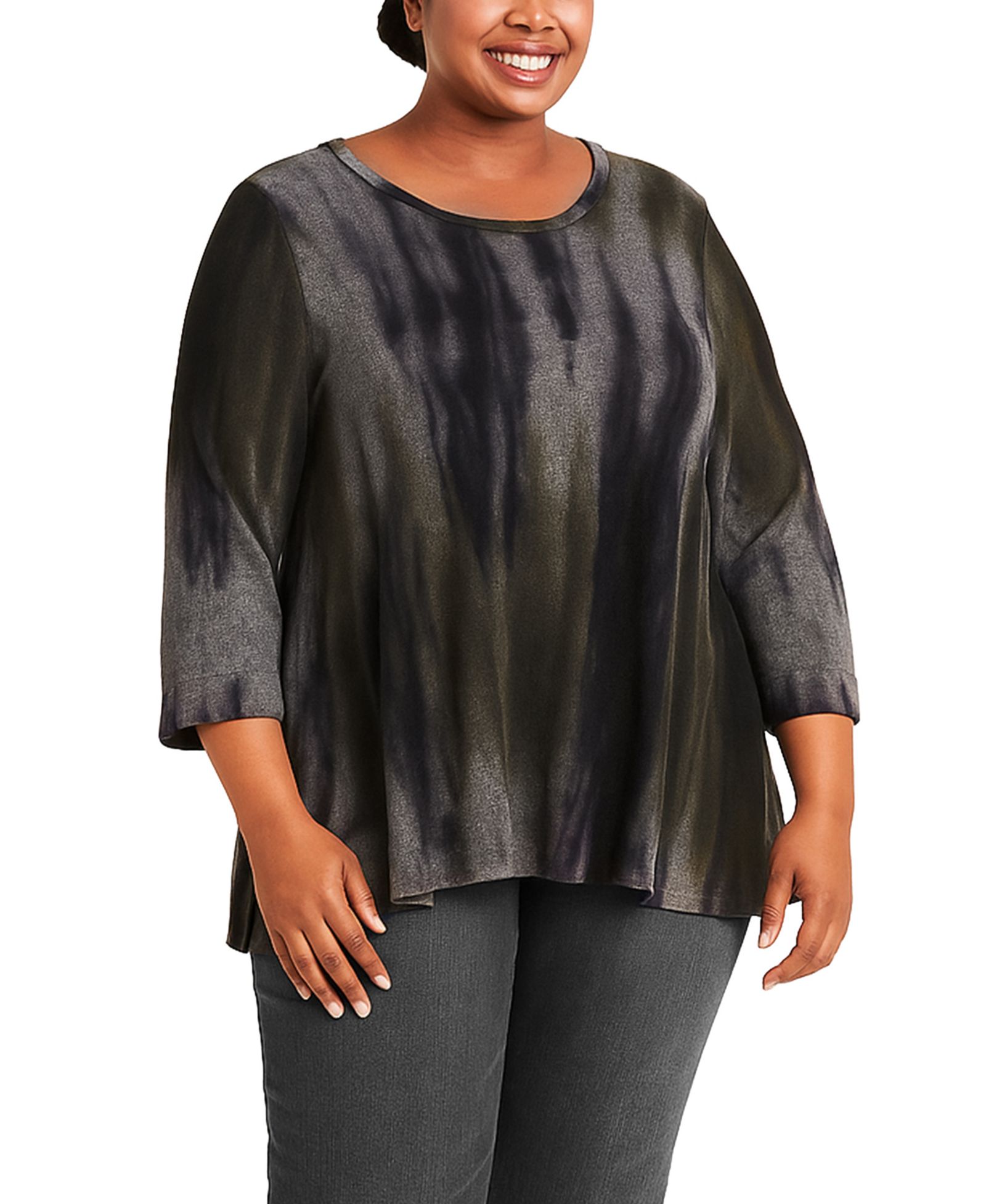 COIN 1804 Plus Size Tie Dye Cozy Button Back Top