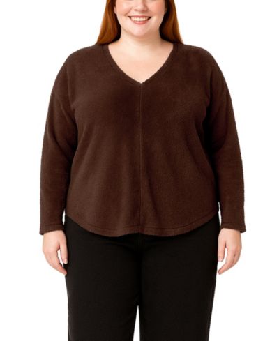 COIN 1804 Plus Size Cozy Rib V Neck Top