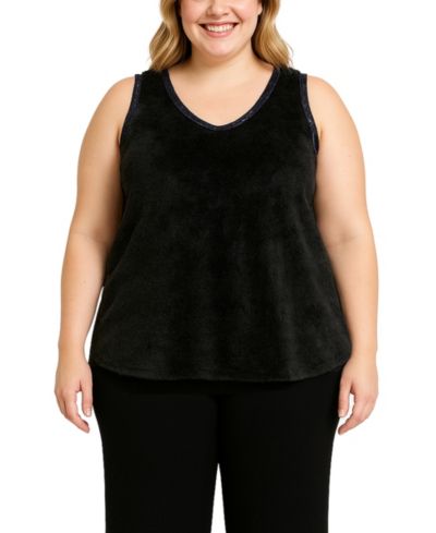 COIN 1804 Plus Size Cozy Rib Sequin Trim V Neck Tank Top