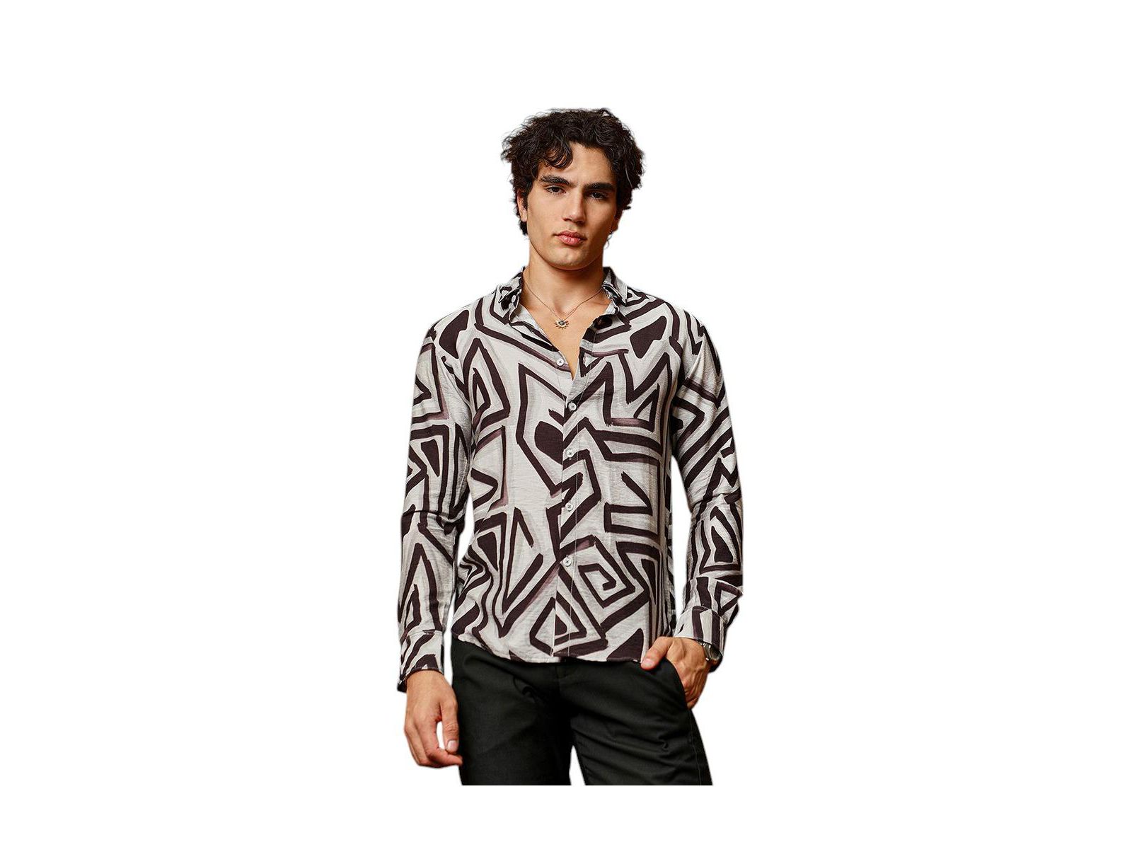 Campus Sutra Men's Onyx Black & Cloud Grey Abstract Breezy Shirt