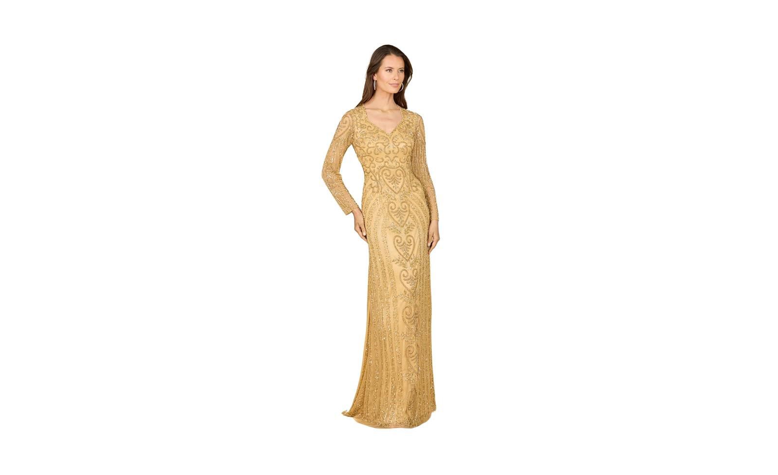 Lara Women's V Neck Beaded Long Sleeve Dress