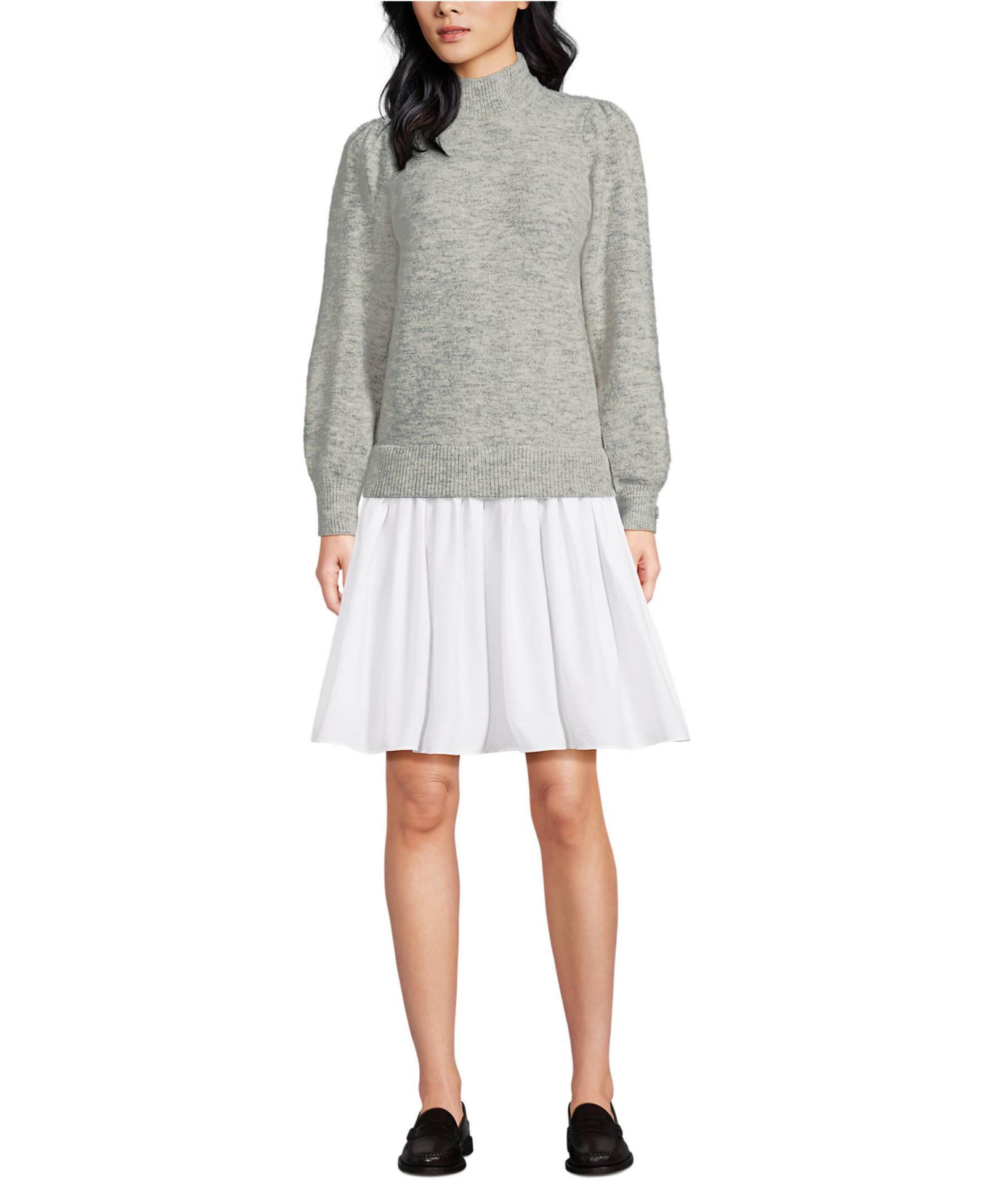 Женское мини-платье Lands' End Fuzzy Lantern Sleeve Mock Neck Twofer