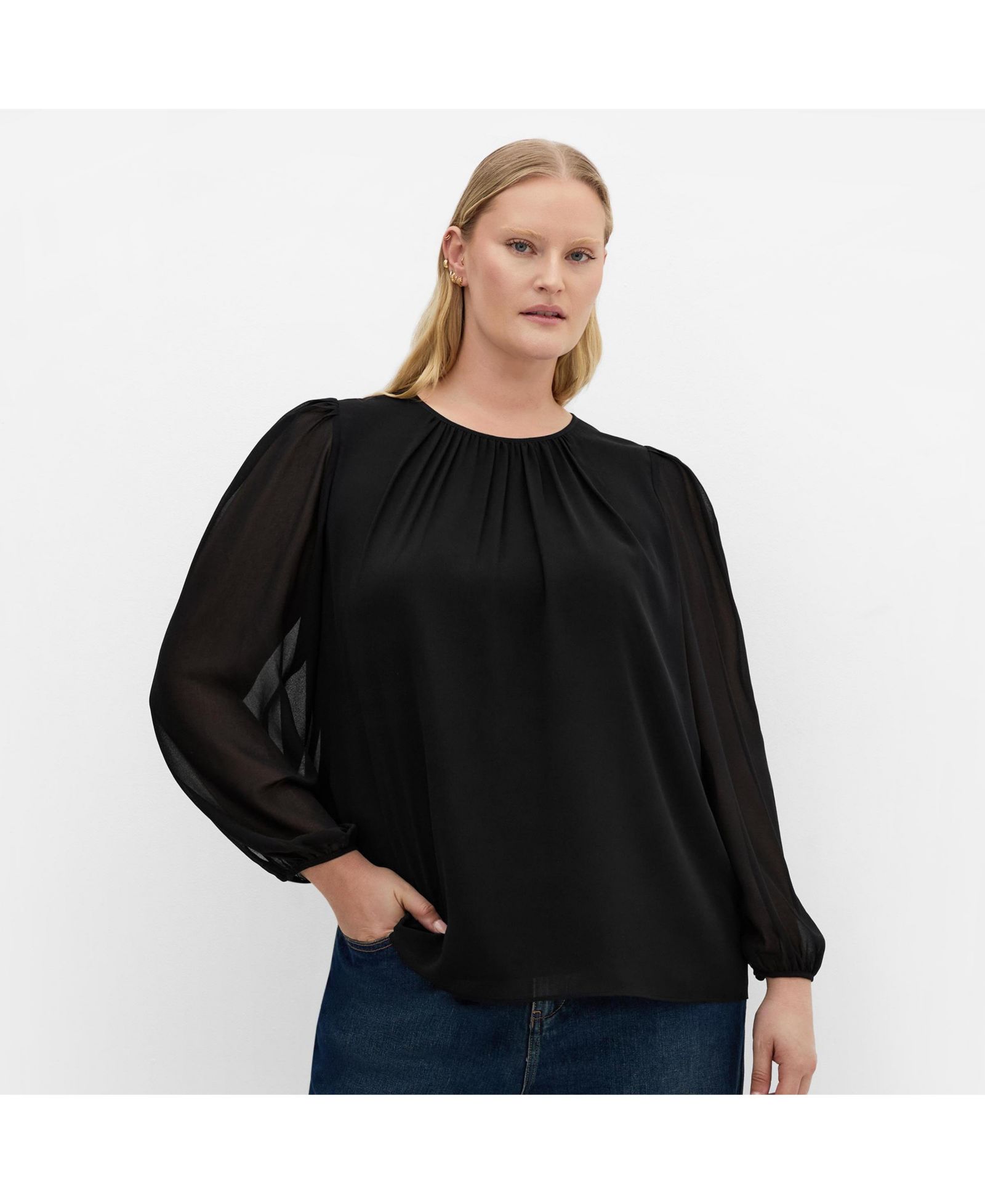 CITY CHIC Plus Size Kelly Sheer Sleeve Top