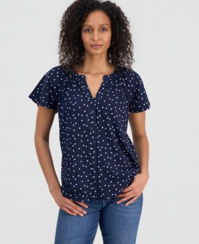 Style & Co Petite рубашка на пуговицах в горошек с V-образным вырезом
