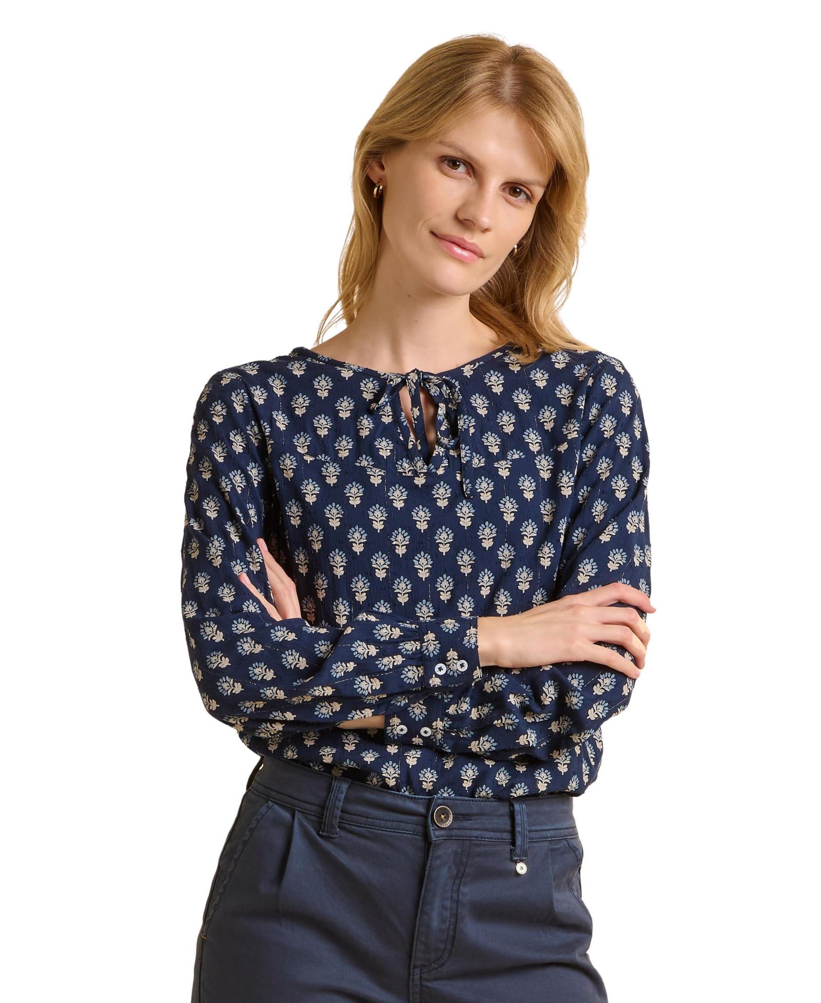 Brakeburn Women's Juliette Long Sleeve Tie Neck Blouse