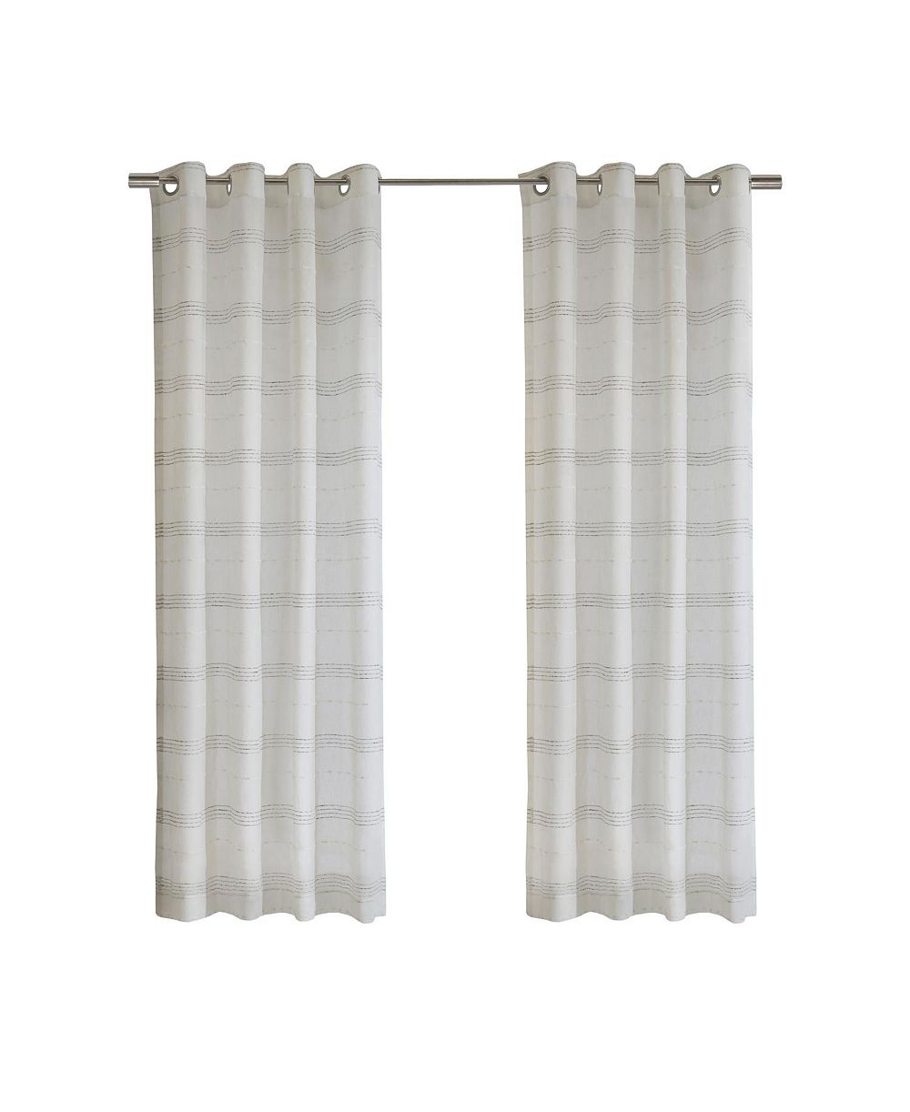 Habitat 100% Polyester Jasper Sheer Faux Linen Stripe Grommet Curtain Panel 52" x 95"