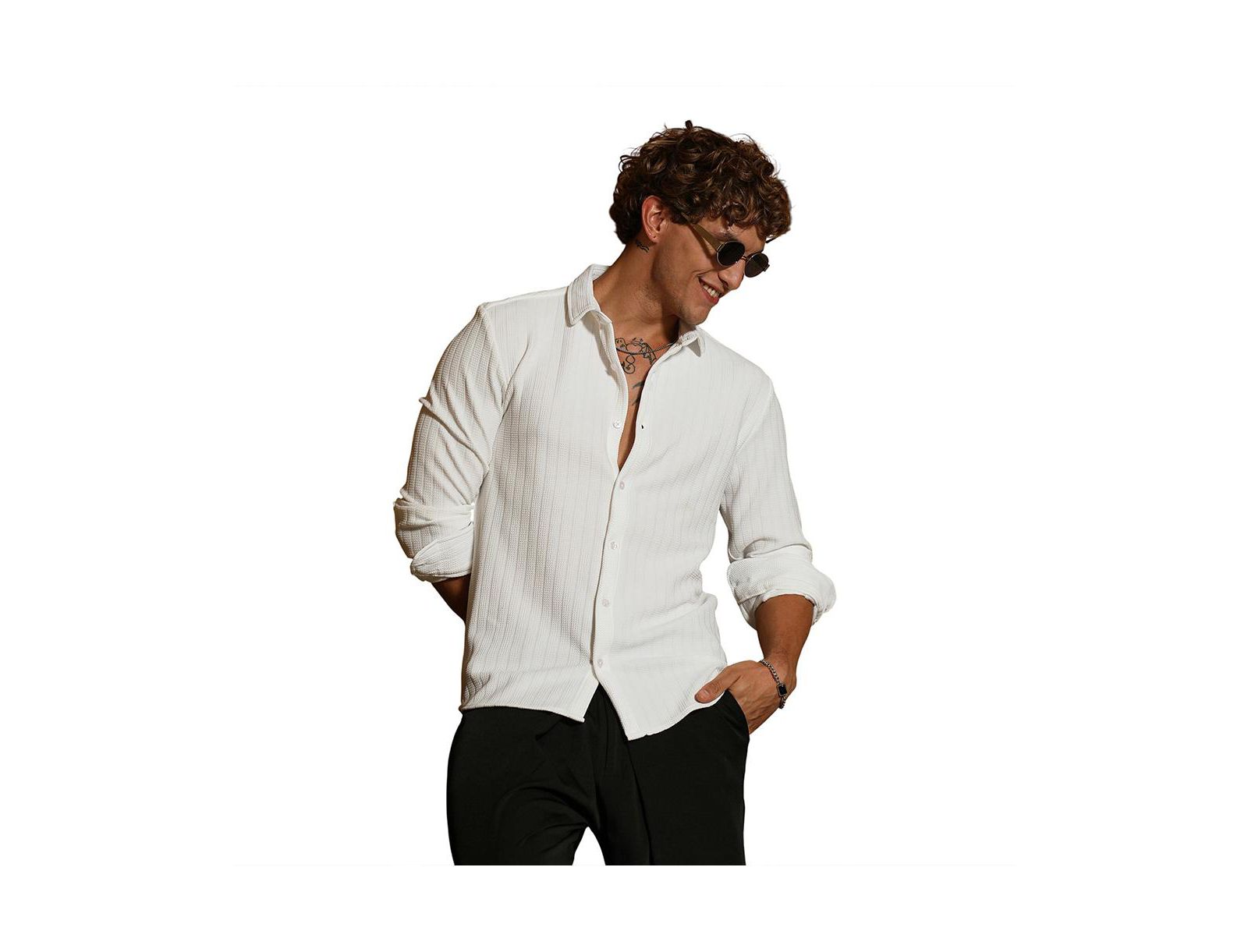 Campus Sutra Мужская рубашка Chalk White Chevron-Panel Tactile