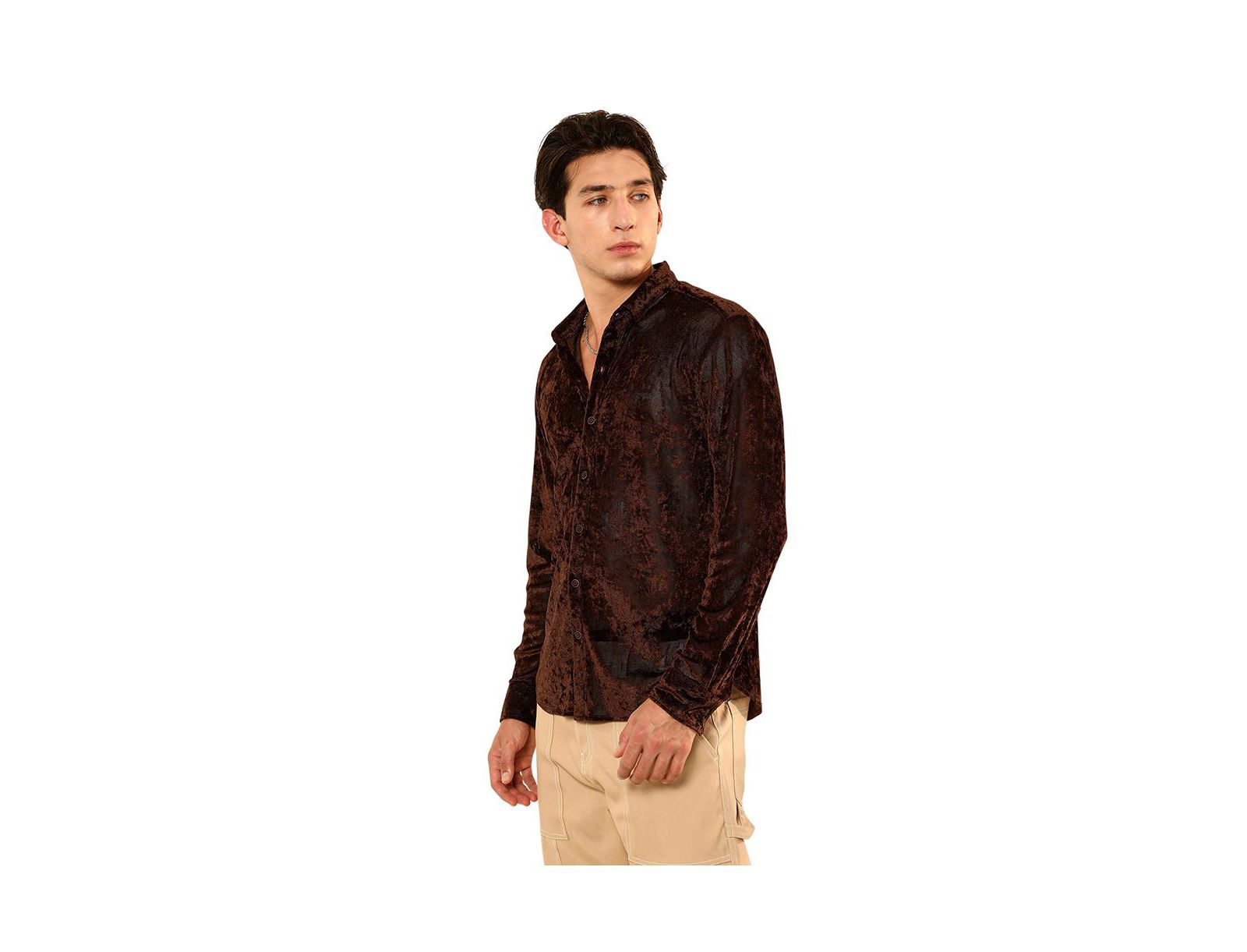 Cahoot Men's Campus Sutra Chocolate Brown Solid Velvet Shirt