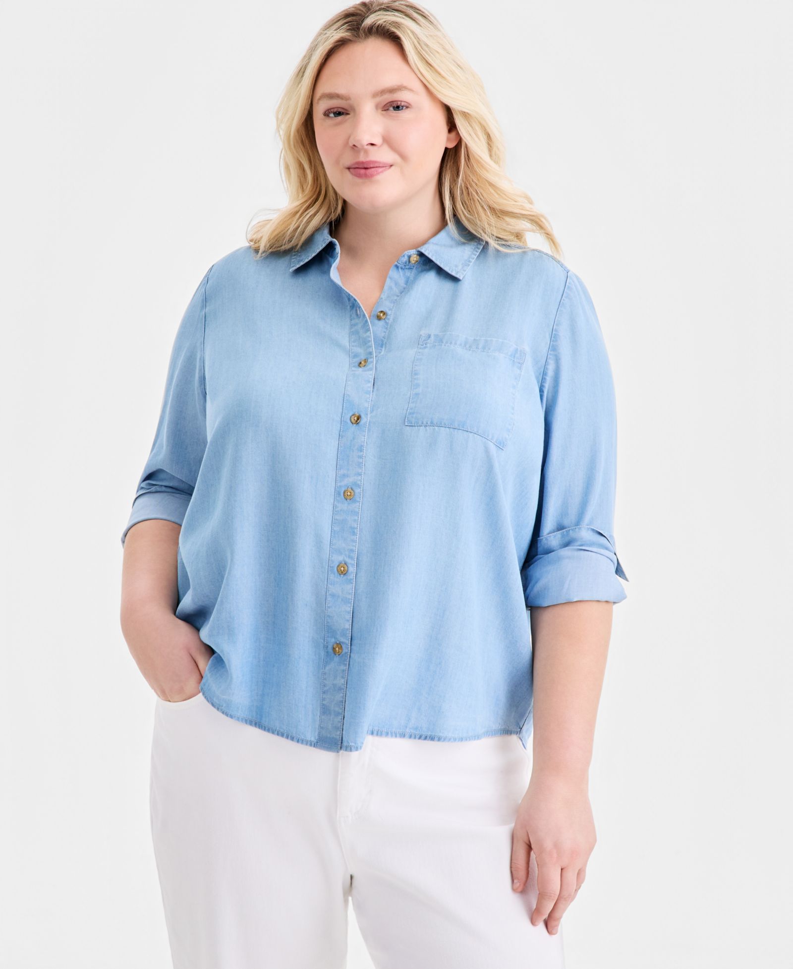 Style & Co Plus Size рубашка из шамбраи с пуговицами