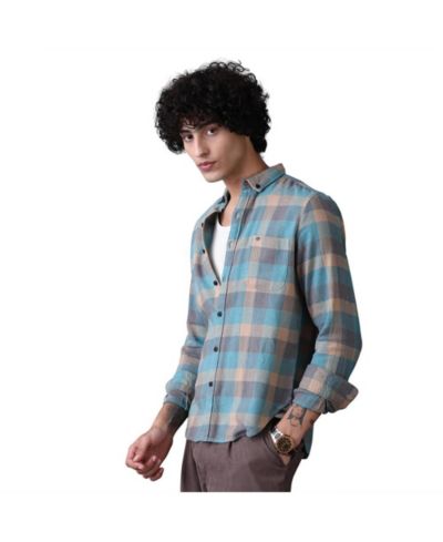 Мужская рубашка Campus Sutra Sky Blue & Ecru Beige Block-Buffalo Regular