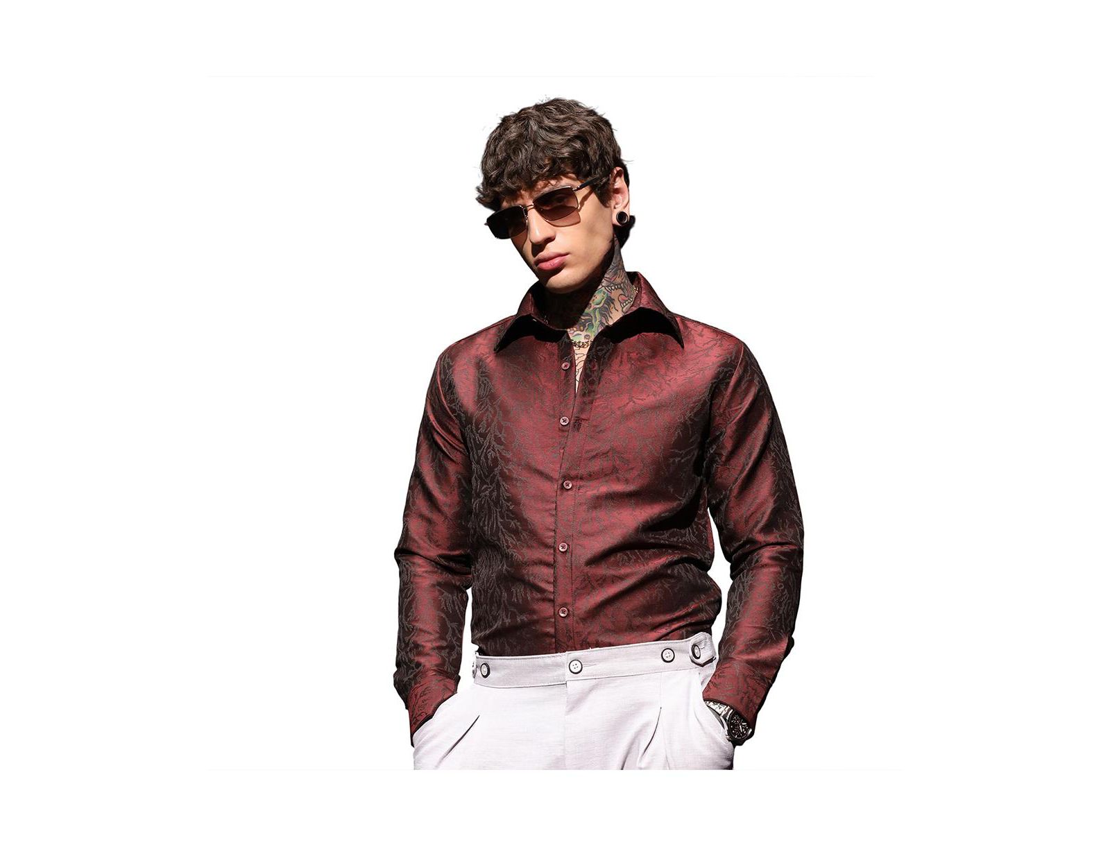 Мужская рубашка Campus Sutra Burgundy Red Foliage-Woven