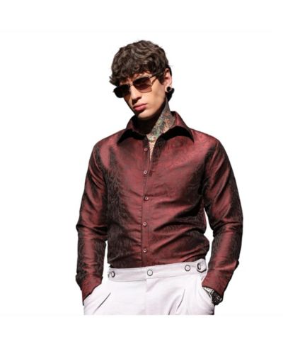 Мужская рубашка Campus Sutra Burgundy Red Foliage-Woven