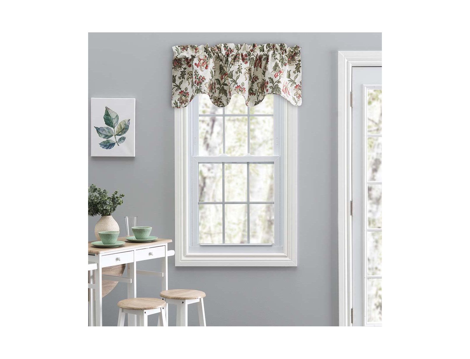 Ellis Curtain Madison Floral Design Printed Natural Ground 3" Rod Pocket Lined Scallop Valance 58" x 15" Brick