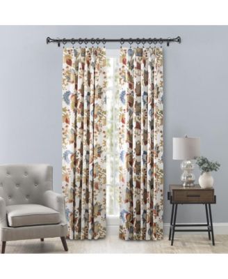 Ellis Cambridge Lined Jacquard Pinch Pleat Jacobean Floral Print Multicolor Drapery 2-Piece Curtain Panels, Multicolor