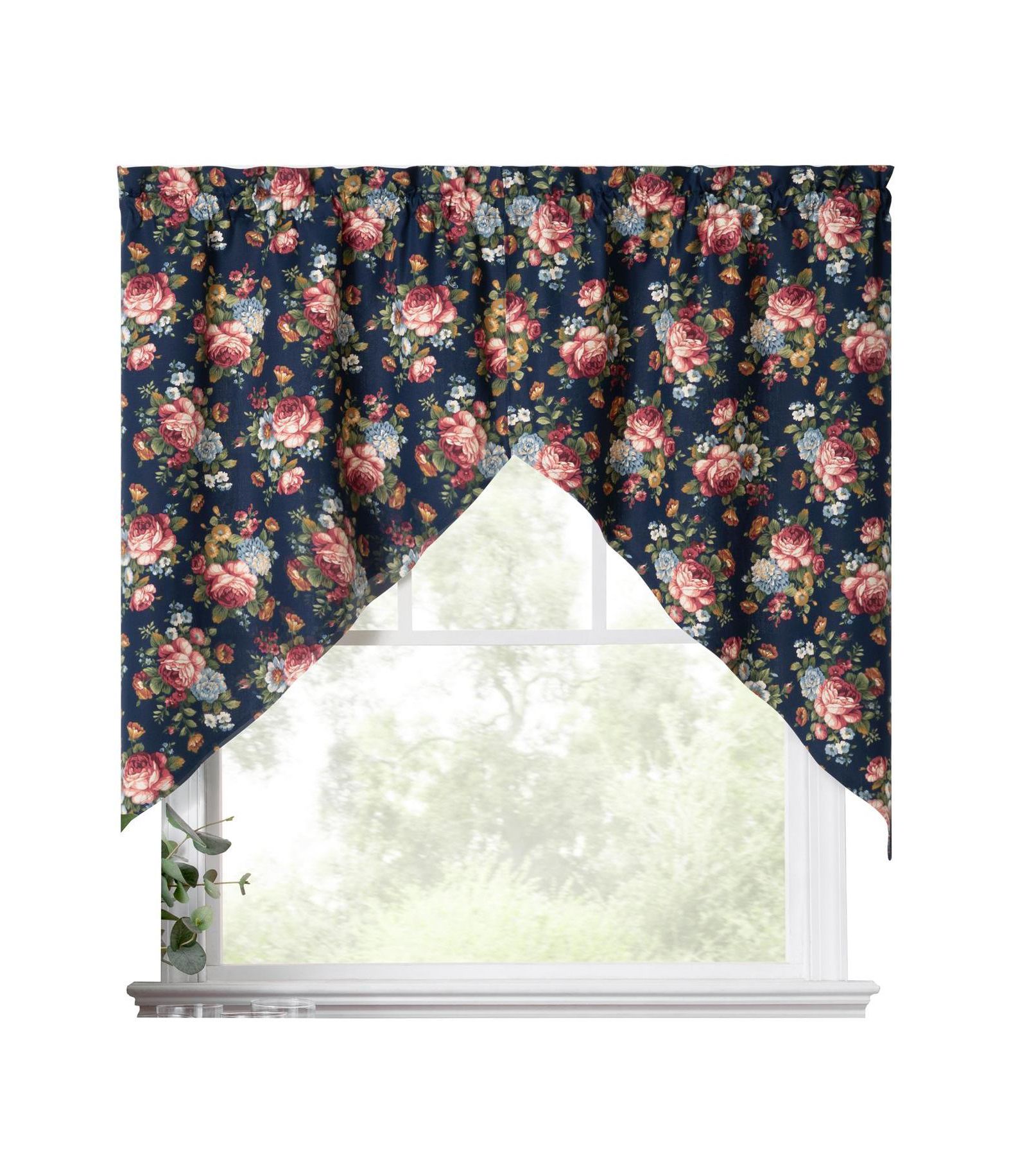 Ellis Bella Rose Stylish Medium Scale Printed Floral Pattern 1.5" Rod Pocket Tailored Swag 56"x36"
