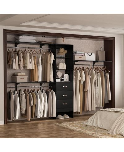 Aheaplus 120'' Heavy Duty Closet Organizer System with 3 Wooden Drawers, 10FT Walk-in Closet Organizer with 3 Shelving Towers