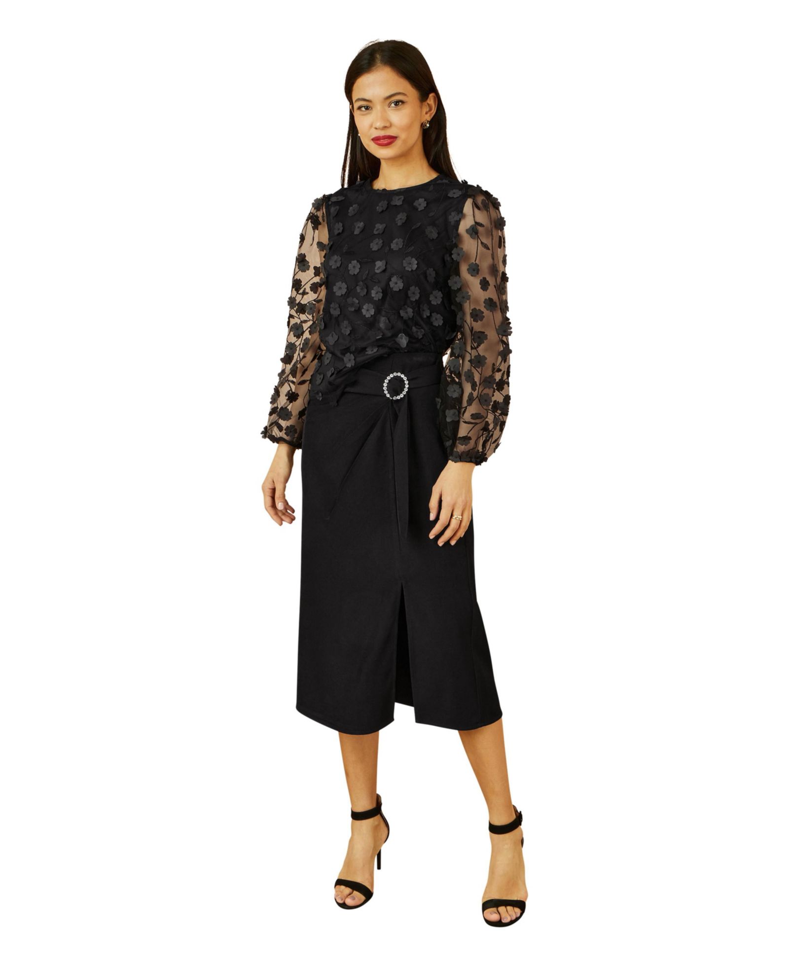 Yumi Women's Long Sleeve Sheer Floral Top
