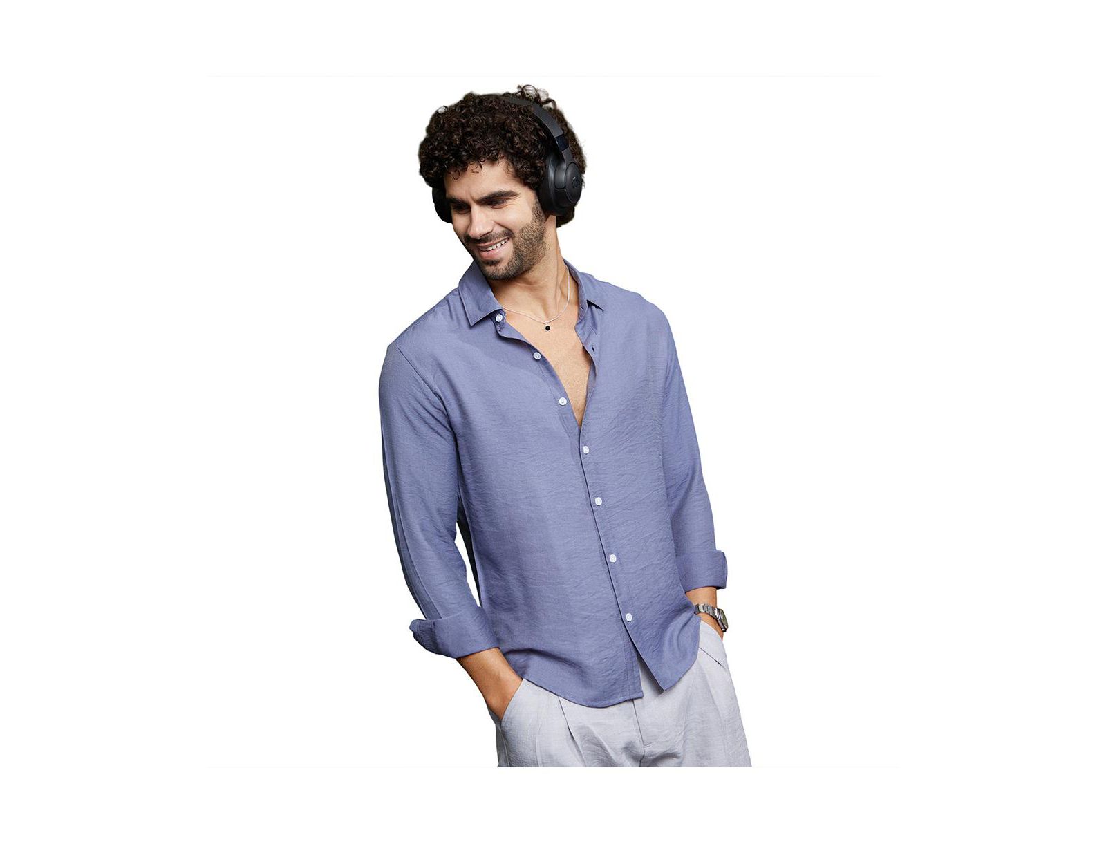 Campus Sutra Мужская рубашка Cornflower Blue Breezy Wrinkled Relaxed
