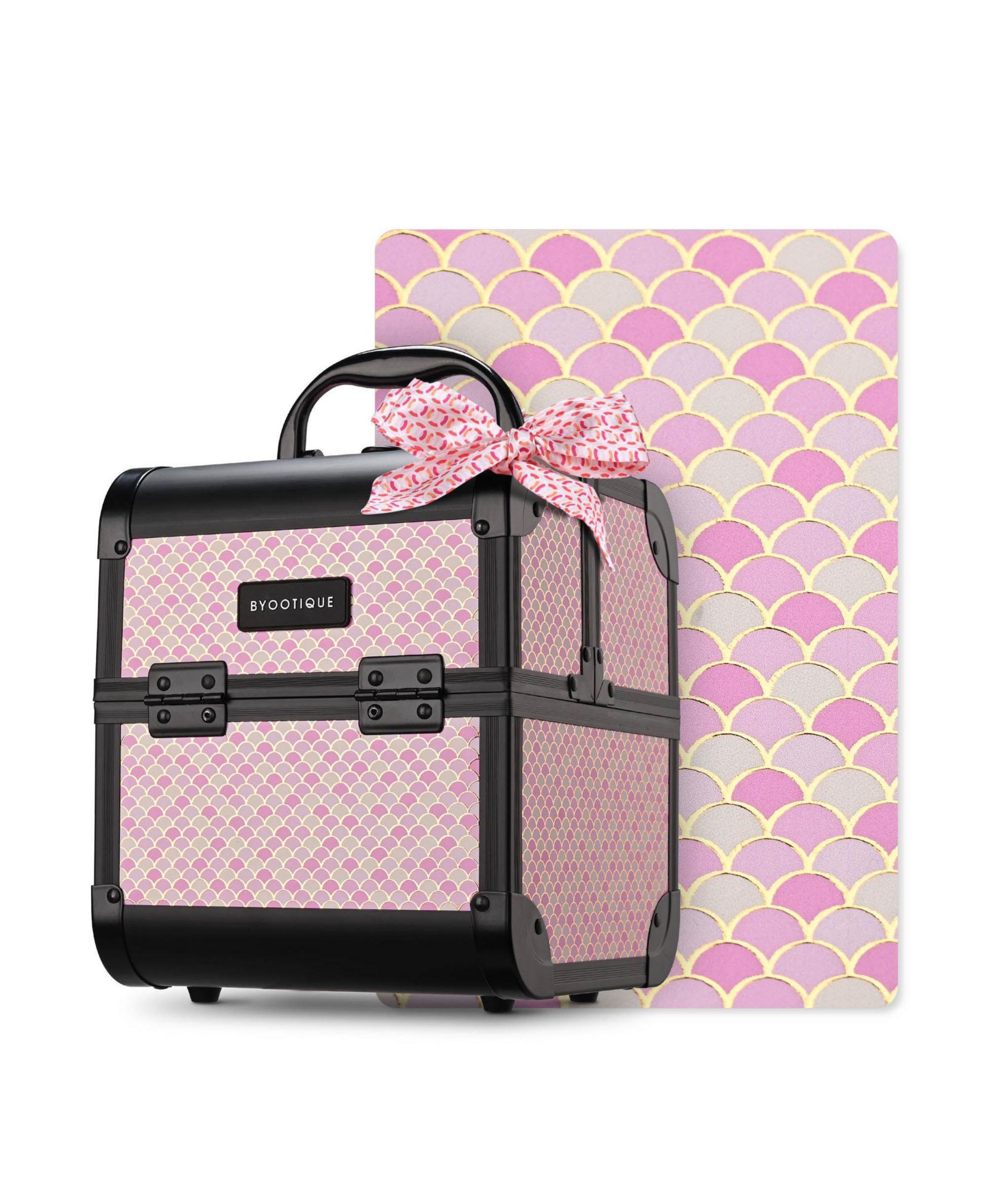 Byootique Makeup Train Case with Mirror Travel Case for Barber Art Deco Bloom