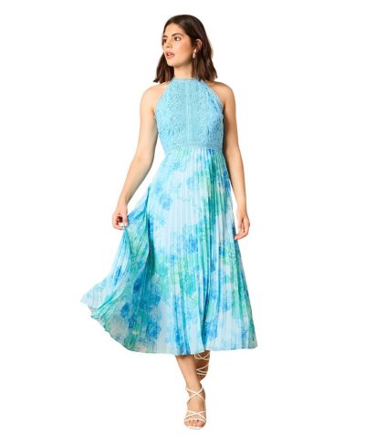 Женское миди-платье Oasis Women's Printed Lace Mix Halterneck Midi Dress