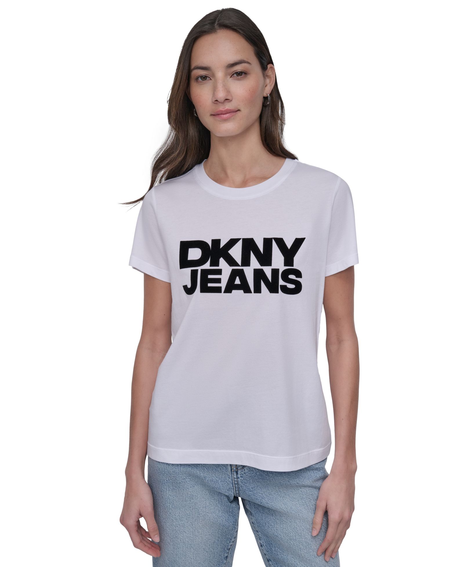 DKNY Jeans Women's Flocked Logo Crewneck T-Shirt