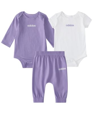 adidas Baby Girls' Crewneck Bodysuit and Pants, 3-Piece Set