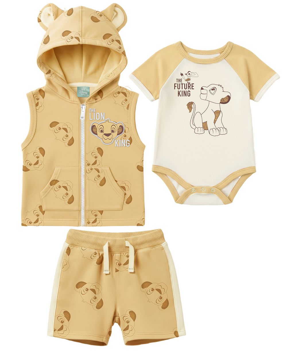 Детский набор Disney Baby Boys' Simba Print: жилет, боди и шорты