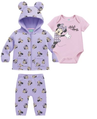 Disney Baby Girls' Minnie Mouse Bodysuit, Hooded Jacket & Pants, 3-Piece Set