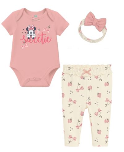 Disney Baby Girls' Minnie Mouse Bodysuit, Pants and Headband, 3-Piece Set