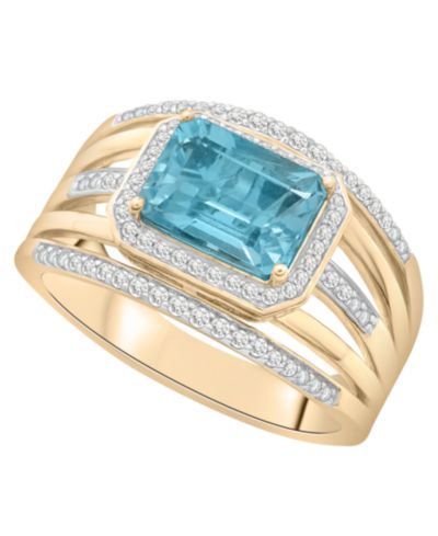 Кольцо Macy's Blue Topaz (2-1/4 ct. t.w.) & Diamond (1/4 ct. t.w.) 14k Yellow Gold