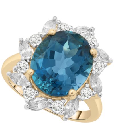 Кольцо с London Blue Topaz и White Sapphire в желтом золоте 14k