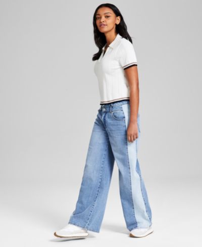 And Now This Women's Contrast-Denim Wide-Leg Jeans, Macy's Exclusive